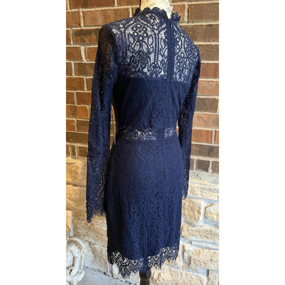 Lulus Navy Lace Dress Long Sleeve Midi Cocktail Party SZ S - Picture 5 of 15